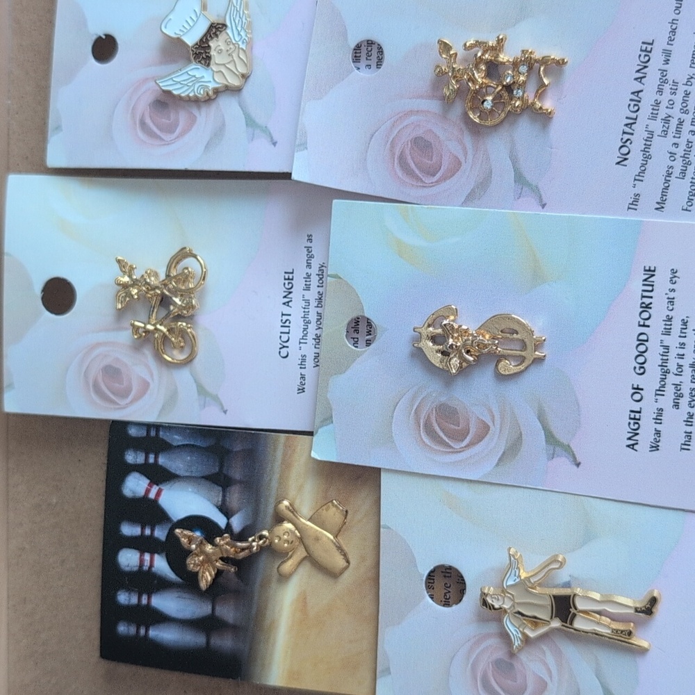 Vintage Gold tone Angels tack Pin Set of 6